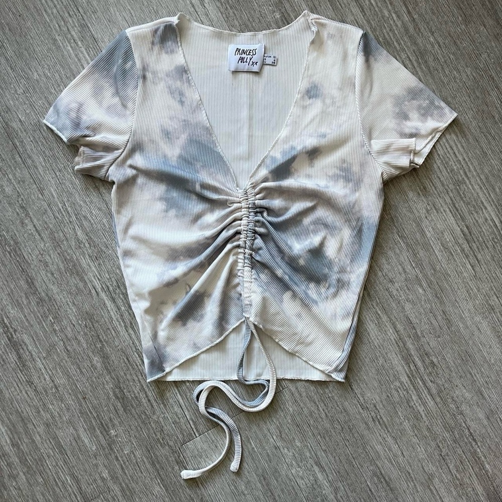 Princess Polly Tie Dye Gray and White “Inez” Crop Top